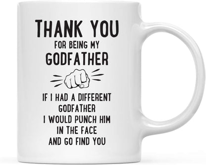 Andaz Press Funny Family 11oz. Coffee Mug Gift, Thank You for Being My Godfather, Punch in Face, 1-Pack, Christmas Birthday Drinking Cup Present Ideas