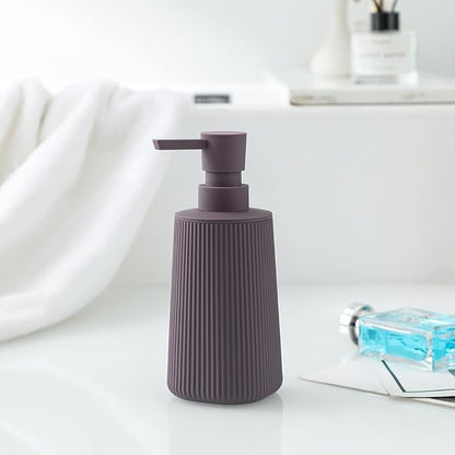Small Soap Dispenser for Bathroom and Kitchen, Modern Farmhouse Striped Style Plastic Hand Soap Dish Soap Dispenser with Pump Matte Purple