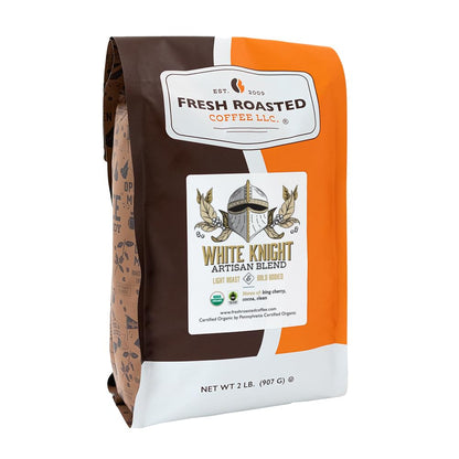Fresh Roasted Coffee, Organic White Knight, USDA Organic, Kosher, Light Roast 2 lb (32 oz), Ground