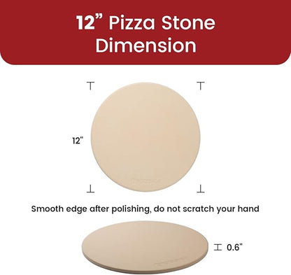 K ROCKSHEAT Pizza Stone Round, 12 Inch Cordierite Pizza Stone for Grill and Oven, 12" Durable Bread Baking Stone, Easy to Clean