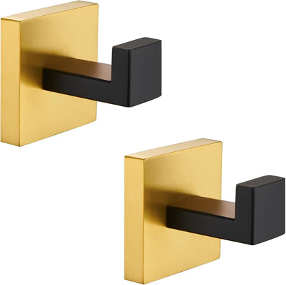 Angle Simple Towel Hook Black & Gold 2 Pack, 304 Stainless Steel Coat Hook, Robe Hook Bathroom