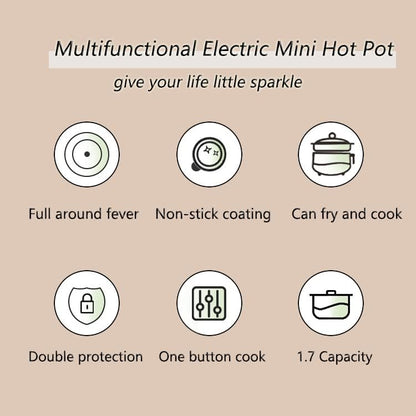 Drizzle Electric Cooker 1.7L - Mini Skillet Non-Stick Coating - Stir Fry Food Maker 110V Portable Cookerware Dorm Cooking - for Personal Ramen Boiling Steak Egg Oatmeal Soup Shabu Shabu Pot Simmer Pot