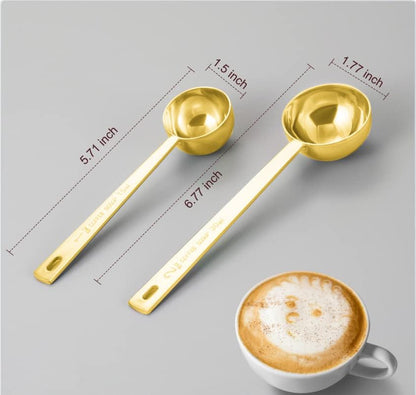 Premium Coffee Scoop Set, Set of 2, Metal Stainless Steel Long Handle Coffee Scoop, Measuring Coffee Spoons Contains 1 Tablespoon (15 ml) and 2 Tablespoons (30 ml) Spoon-Gold