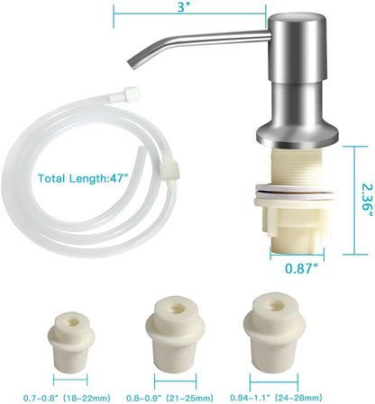 Dish Soap Dispenser for Kitchen Sink (Brushed Nickel), Countertop Sink Soap Dispenser Water Pump with 47” No-Spill Extension Tube Kit Design for Kitchen Bathroom, No More Refills （Sliver）