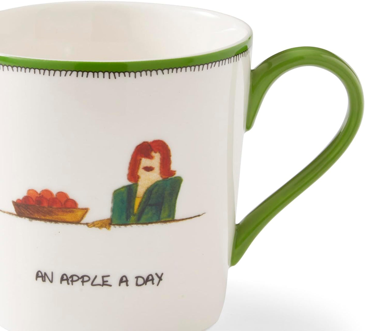 Spode Kit Kemp 12oz Doodle Mug, An Apple A Day- Unique Doodle Pattern, Fine China, Dishwasher Safe, For Coffee and Tea, Ideal Celebration Gift