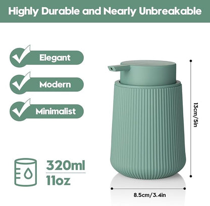 YAUKPH Striped Liquid Hand Soap Dispenser with Leak-Proof Pump for Bathroom and Kitchen Countertop 11oz Sage Green