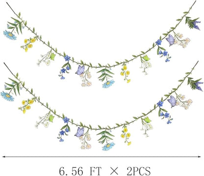 Colorful Flower Banner Ready to Use Double- Sided Reusable Waterproof Wildflower Garland for Wildflower Garden Party Birthday Wedding Baby Shower Supplies Wall Decorations 2 PCS