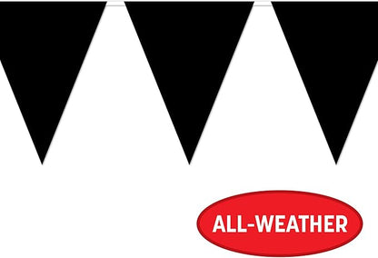 Beistle Black Indoor/Outdoor Pennant Banner, Sports Party and Birthday Wall Decoration, 11-Inch by 12-Feet