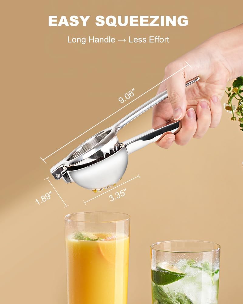Brigii Lemon Squeezer Citrus Juicer for Lemons Limes Heavy-Duty 304 Stainless Steel High Juice Yield Manual Juicer Ergonomic Handle Dishwasher Safe