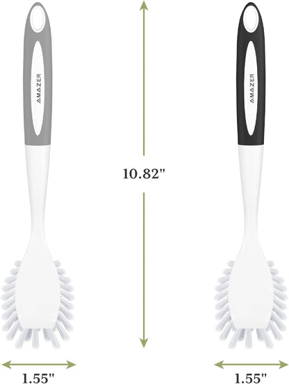 Amazer Dish Brush, 2 Pack Dish Scrubber with Handle, Kitchen Dishes Brushes, Scrub Brush with Stiff Bristles for Cleaning, Sink, Pots, Pans