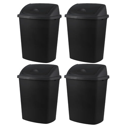 Bringer 18 Gallon Large Swing Top Trash Can, Plastic Garbage Can with Swing-Lid, Black, 4-Pack