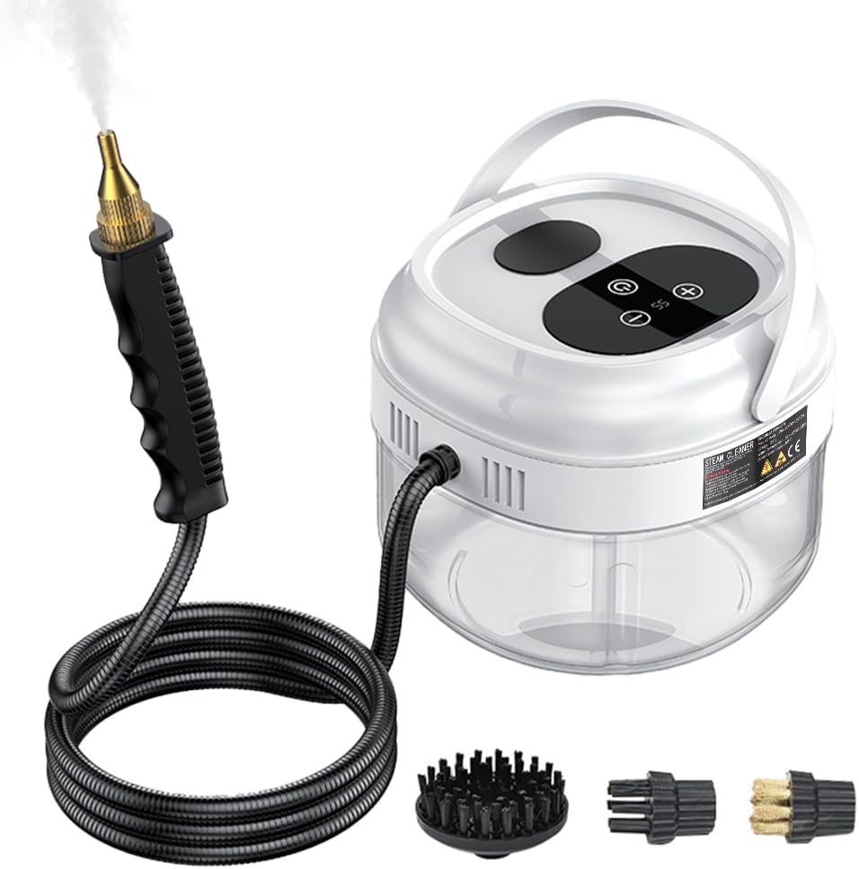 Irishom Pressurized Handheld Steam Cleaner with 3 Brushes and Extended Rod, Deep Cleaning Steamer with 6 Gear Adjustable Digital Touch Screen 1500ml Water Tank