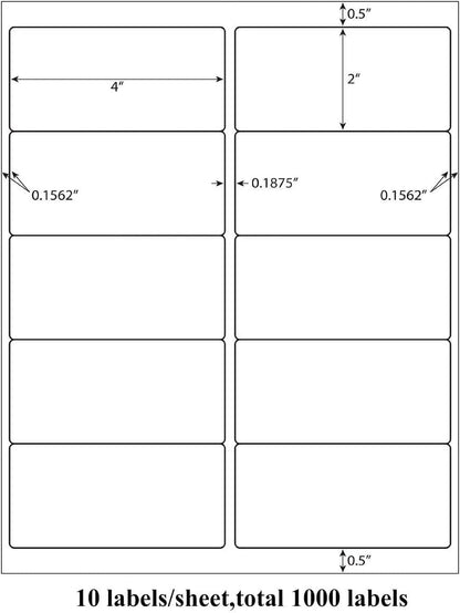 9527 Product 10 UP Sticker Labels,2x4 inches FBA Shipping Address Labels for Laser/Ink Jet Printer,Total 1000 Labels