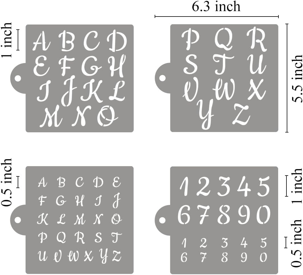 Alphabet Letter Stencils for Cookies Decorating - 16 Pack Letters Numbers Stencil Templates for Cakes Coffee Baking