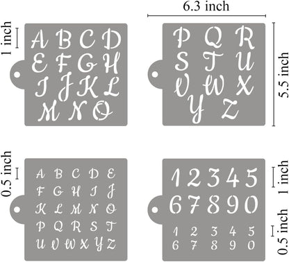 Alphabet Letter Stencils for Cookies Decorating - 16 Pack Letters Numbers Stencil Templates for Cakes Coffee Baking