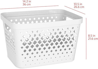 Glad Plastic Storage Basket Set, Value Pack of 6 | Open Storage Bins for Shelves, Bathroom, Pantry, Closet | Nesting Organizer Boxes with Handles, 4 Gallon, White
