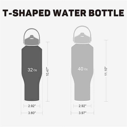 40oz Black Water Bottle Stainless Steel, Keep Cold 24H&Hot 12H, Water Bottle with Straw&Spout Lids, Insulated Water Bottle Double Wall Vacuum