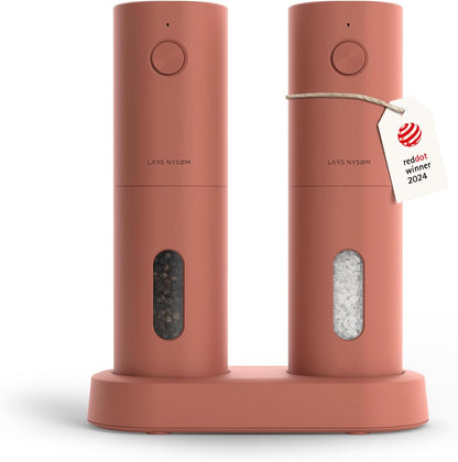 LARS NYSØM Electric Salt and Pepper Grinder Set, USB Rechargeable, Automatic Salt and Pepper Mills, Spice Shakers Refillable with LED Light, Adjustable Coarseness, Ceramic Grinder (Brick Red)