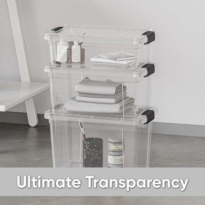 Superio Storage Bins with Lids, Clear Plastic Containers for Organizing, Stackable Totes, BPA Free, Odor Free, Organizer Boxes for Home, and Dorm (4 Pack, 14.7 Qt)