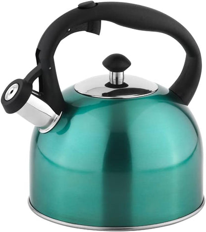 Stainless Steel Tea Kettle, Hot Water Kettle with Whistle Spout, Fast Boiling, Ergonomic Handle, 2.4-Quart, Teal