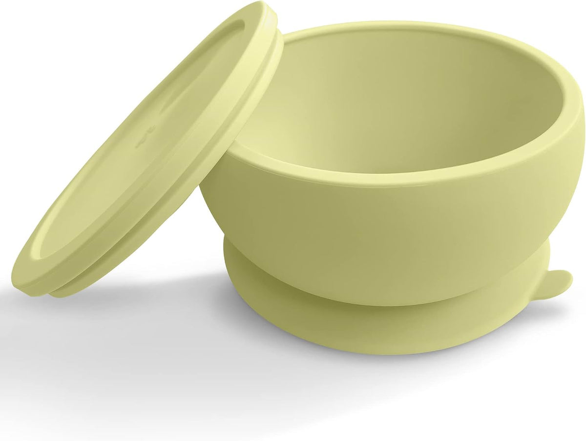 Abiie Octopod Silicone Suction Baby Bowl &amp; Lid - Food Storage - Yellow | High Chair Accessories, Mess-Free Toddler Feeding Essentials, Baby-Led Weaning, Baby Food Container, 5.7" x 3" x 5.7"
