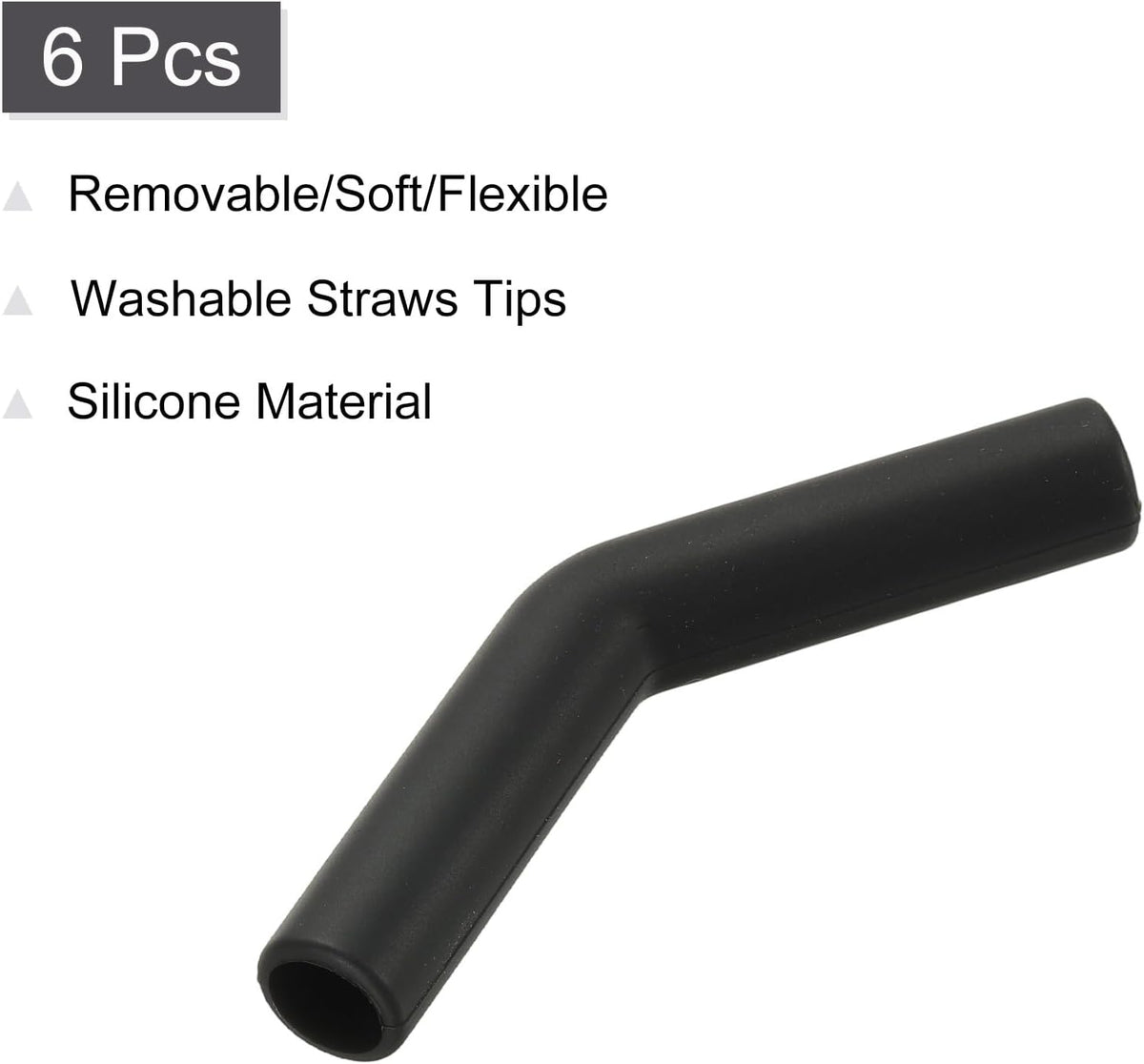uxcell 6Pcs Silicone Straw Tips, Silicone Straw Elbows Tip, Soft Reusable Metal Straw Covers Fit for 10mm/0.39" OD Stainless Steel Straws, Black