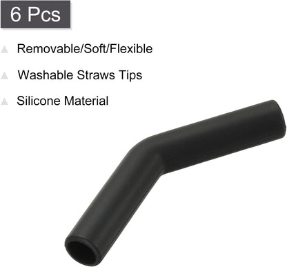 uxcell 6Pcs Silicone Straw Tips, Silicone Straw Elbows Tip, Soft Reusable Metal Straw Covers Fit for 10mm/0.39" OD Stainless Steel Straws, Black