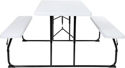 Flash Furniture Insta-Fold Picnic Table - White Wood Grain Folding Picnic Table Bench Set for Adults - 4.5 Foot Folding Table