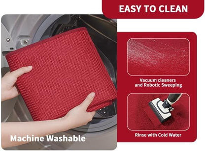 Kitchen Mats for Floor, Super Absorbent Kitchen Rugs Non Slip Washable, Soft Imitation Linen Braided Kitchen Runner Rug, Standing Mat Kitchens Sink Mat, Easy to Clean, Red 17x59