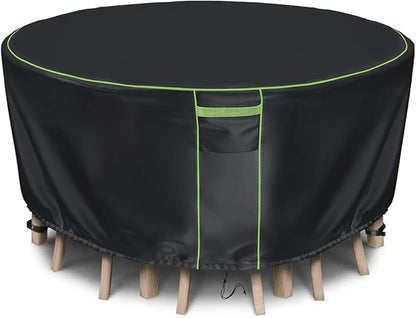 Round Patio Table Cover for Outdoor Table Chairs Set,600D Outdoor Furniture Cover Waterproof,Tear Resistance and Anti-UV,72" Dia x 28" H,Black