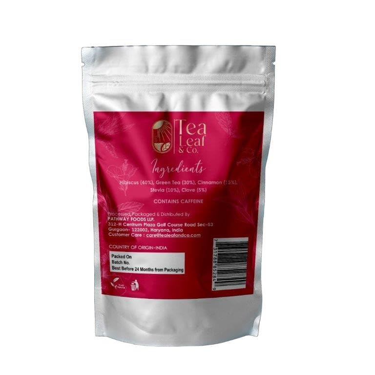 Tealeaf & Co. Sweet Hibiscus Cinnamon Green Tea with Hibiscus, Cinnamon, Stevia & Clove - Green Tea Bags with Fresh Herbs and Spices (Low Caffeine)
