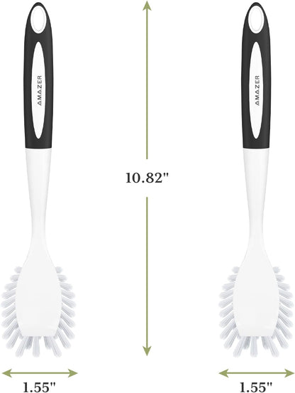 Amazer Dish Brush with Handle, 2 Pack Kitchen Scrub Brushes for Cleaning, Dish Scrubber with Stiff Bristles for Sink, Pots, Pans