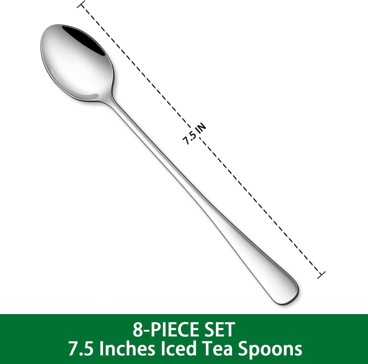 7.5 Inches Stainless Steel Iced Tea Spoons,Set Of 8 Long Stirring Spoons For Coffee,Cocktail,Ice Cream,Long Handle Iced Teaspoons For Bar
