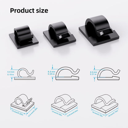 100 PCS Adhesive Cable Clips Cord Organizer (Small, Medium,Large),Wire Holder for Cable Management, Outdoor Light Clips Light Hooks for LED String,Car Dash Cam, Extension Cord (Black)