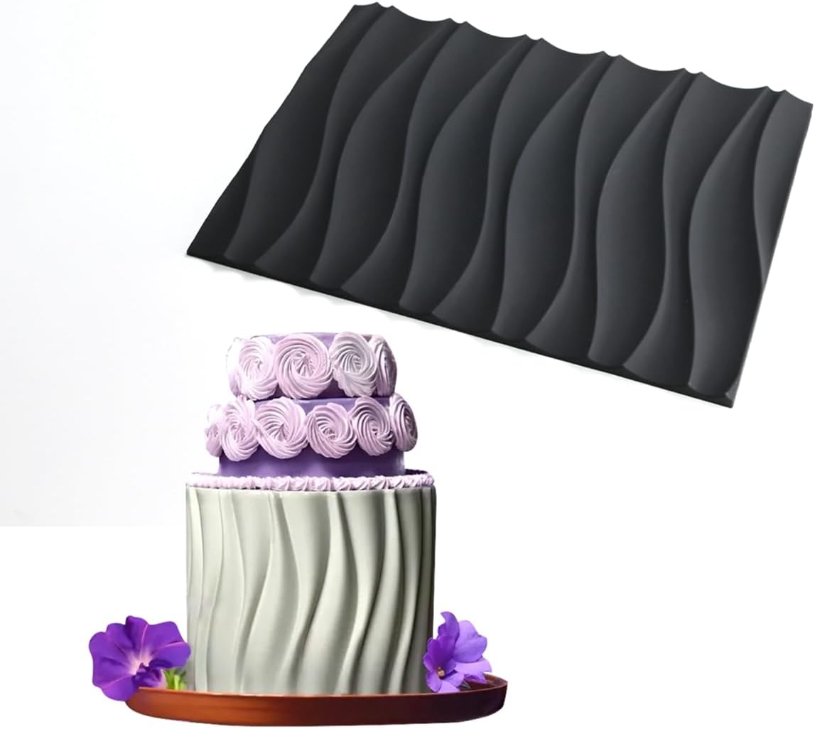 mostsom Silicone Lace Mold for Fondant, Wave Pattern Embossing Mat, and Decorating – Flexible Food-Grade Mold for Cake, Chocolate, Resin, Soap, Clay Crafts (D_Wave)