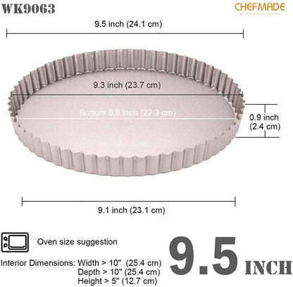 Chefmade Tart Pan Set, 7" and 9" Round Pie Pan with Removable Loose Bottom, Non-Stick Carbon Steel Quiche Pan for Oven Baking