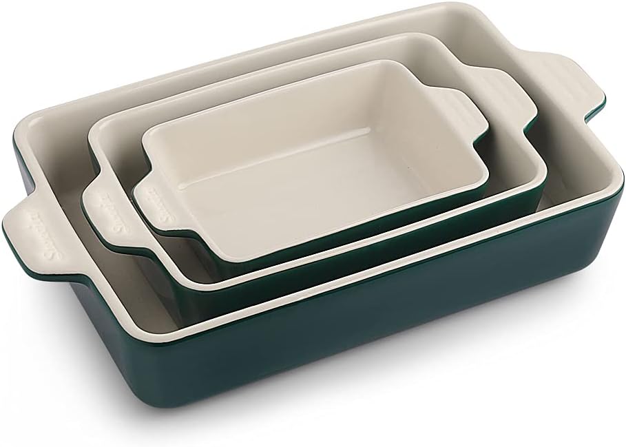 Sweejar Ceramic Bakeware Set, Rectangular Baking Dish Lasagna Pans for Cooking, Kitchen, Cake Dinner, Banquet and Daily Use, 11.8 x 7.8 x 2.76 Inches of Casserole Dishes (Jade)