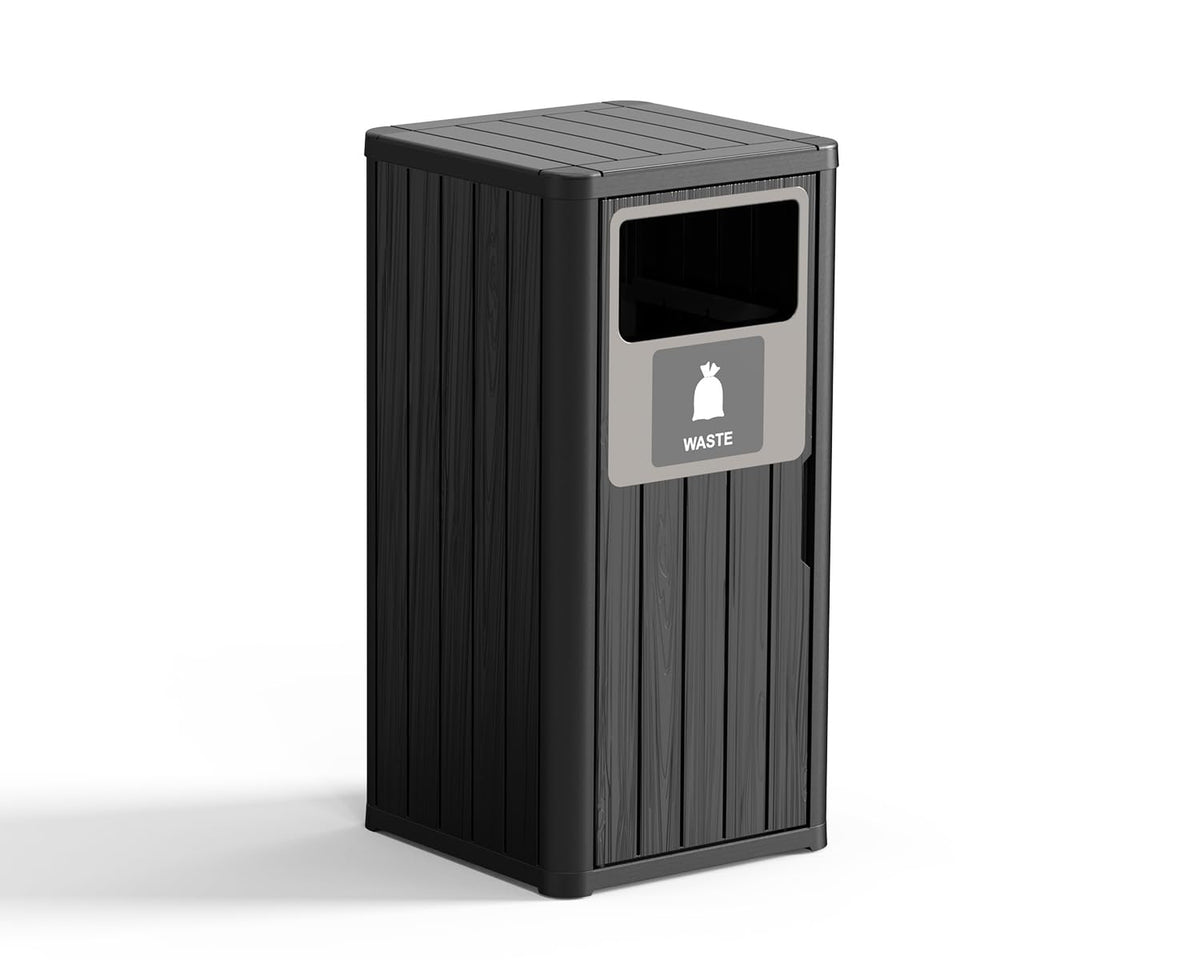 ROJIK 35" Tall Outdoor Trash Can,Weatherproof Resin Garbage Indoor Durable Lightweight,Suitable for Patio Office Kitchen,Easy to Clean,Assemble(Waste, Black)