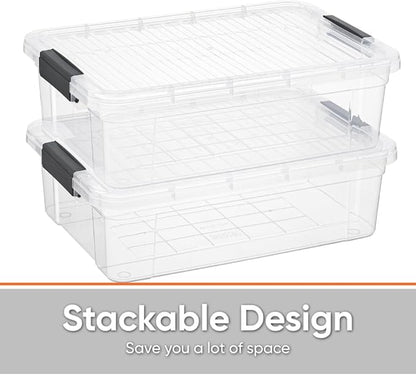 Superio Storage Bins with Lids, Clear Plastic Containers for Organizing, Stackable Totes, BPA Free, Odor Free, Organizer Boxes for Home, and Dorm (2 Pack, 22.75 Qt)