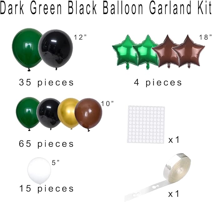 Dark Green Black Gold Balloon Arch Kit - Dark Green Gold Balloons Black Brown Balloon for Football Safari Jungle Wildland Camo Military Birthday Baby Shower Graduation Party Decorations