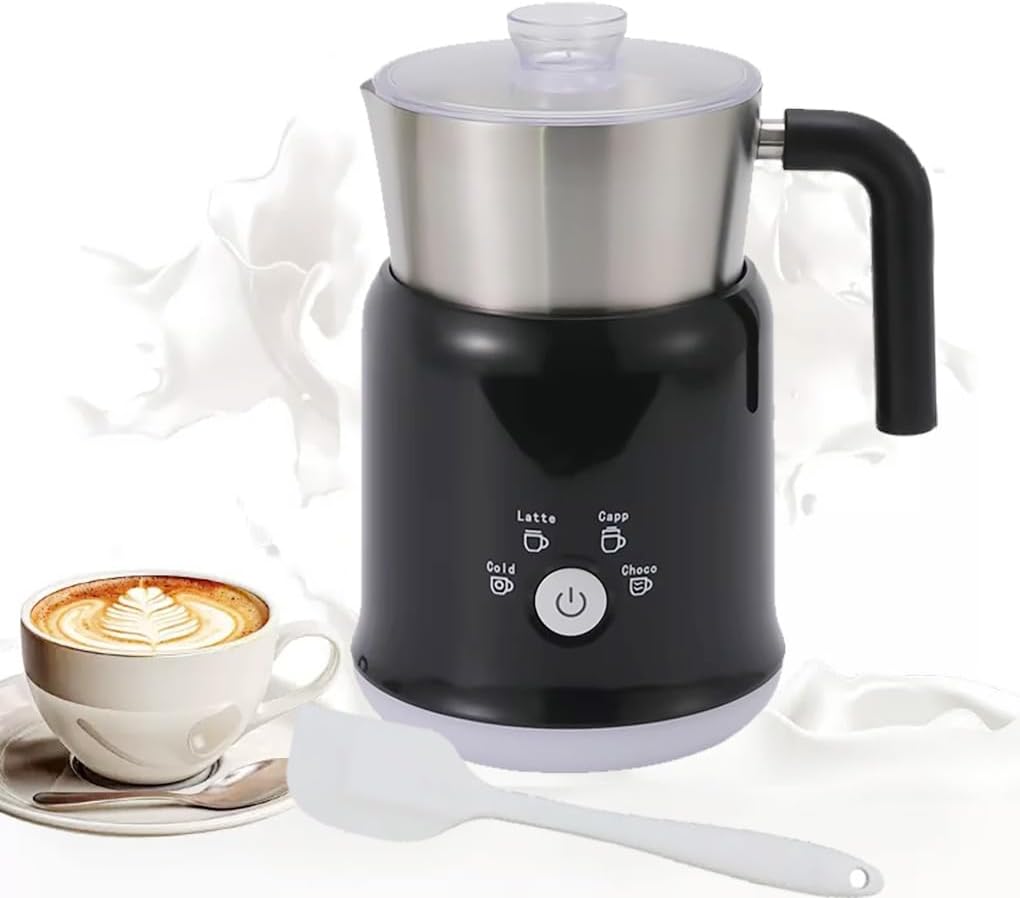Electric Milk Frother Has Hot and Cold Functions 700-ml Split Stainless Steel Automatic Milk Frother and Steamer with Transparent Lid, Anti-Dry