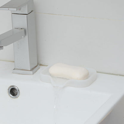 Silicone Bathroom Soap Dishes with Drain Spout-Bathroom and Kitchen Sink Organizer,Sponge Holder,Dish Soap Tray,Perfect for Dispenser,Scrubber,Bottle,Cup on Counter Translucent 4.9"×3.2"