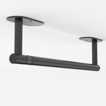 Ruacq Matte Black Paper Towel Holder Double Post Pivoting Round Base Under Cabinet Paper Towel Holder for Kitchen Self-Adhesive or Drill mounting