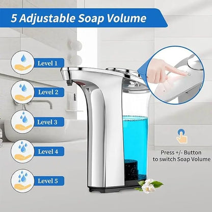 Automatic Soap Dispenser, Touchless Dish Soap Dispenser 17oz/500ml with USB Rechargeable Battery Infrared Sensor, 5 Adjustable Soap Levels, Liquid Hand Soap Dispenser (Silver, 17oz/500ml)