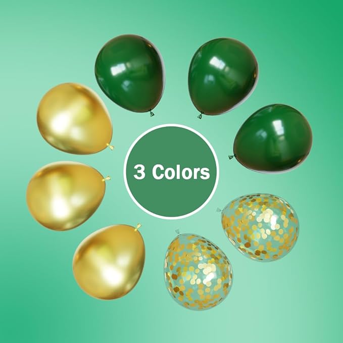 Green and Gold Balloons,60Pcs Dark Green Balloons,12in Gold and Green Latex Balloon for Birthday Graduation St. Patrick's Day Jungle Party Decorations