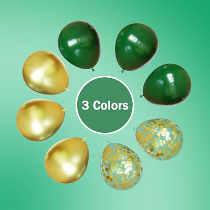 Green and Gold Balloons,60Pcs Dark Green Balloons,12in Gold and Green Latex Balloon for Birthday Graduation St. Patrick's Day Jungle Party Decorations