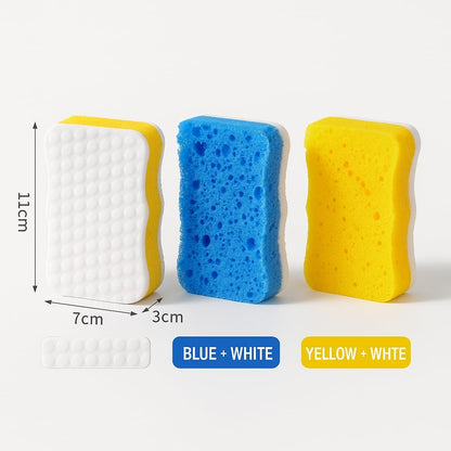 Ampang Wave-Shaped Scrub Sponges for Kitchen Cleaning - Nano Sponge & High-Foam Seaweed Cotton, Non-Scratch, Dishwasher Safe, Ideal for Washing Dishes & Daily Household Tasks (5, Yellow)