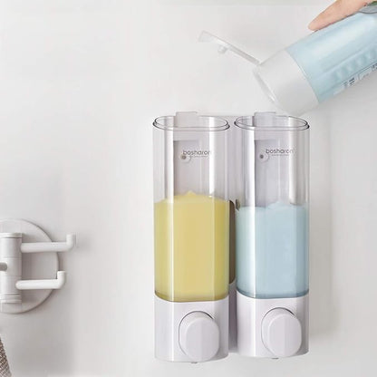 Soap Dispenser Shampoo Shower Dispenser Wall Mount 300mlx2 for Bathroom Hotel (Transparent & White)