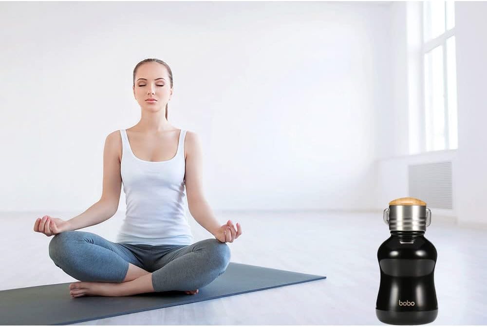YOHKOH Mini Vacuum Insulated Water Bottle With Bamboo Lid - Stainless Steel Thermos Water Bottle for Women Girls Kids, Metal Sports Hot and Cold Water Bottle Leak-Proof BPA-Free (6.4oz,Black)