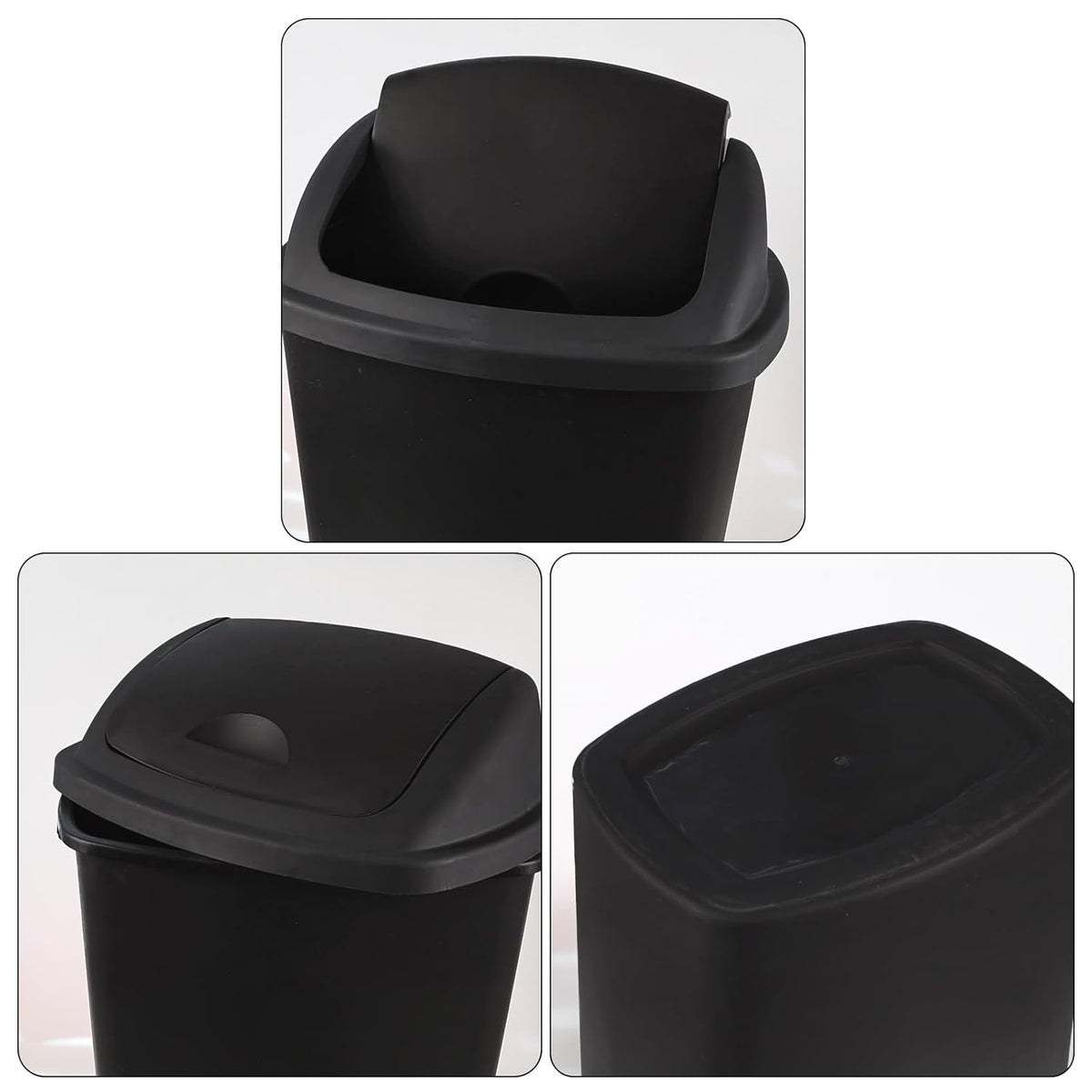 Bringer 18 Gallon Large Swing Top Trash Can, Plastic Garbage Can with Swing-Lid, Black, 4-Pack